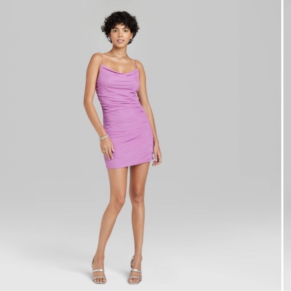 NWT WILD FABLE Purple Lavender Mesh Ruched Spaghetti Strap Dress Medium - Picture 2 of 12